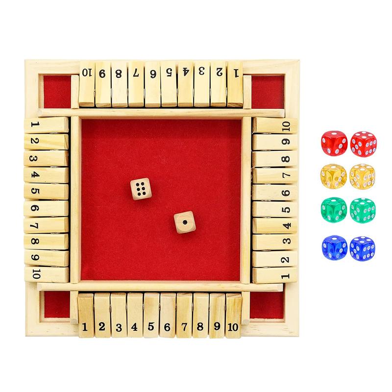 Wooden Shut the Box Dice Toy, Tabletop Version Math Gmes for Party,1 Set Classic 8 color Side Wooden Board Gm