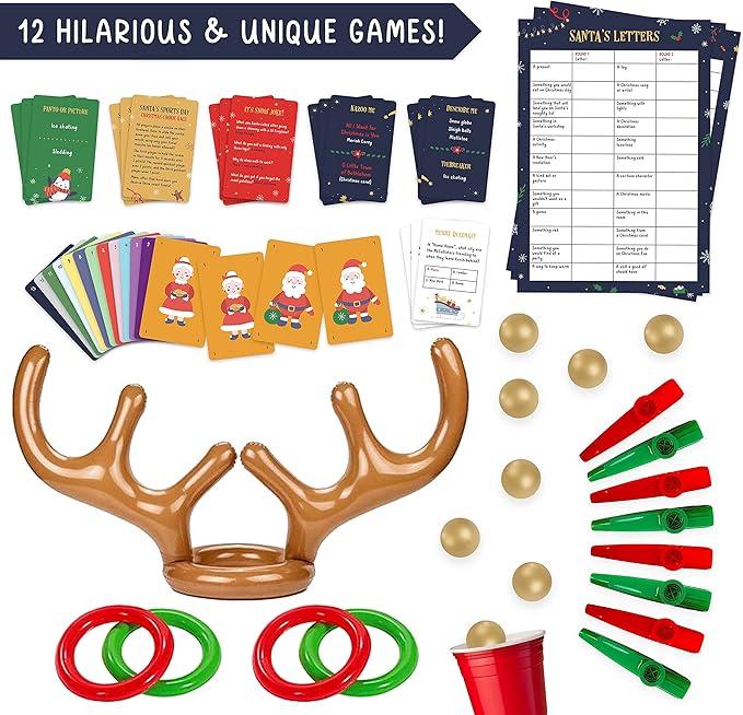 12 Christmas Games Party gift - A Collection of Hilarious Holiday Games [Family Party Game Pack for Kids, Teens & Adults] - by Beat That! Game gift