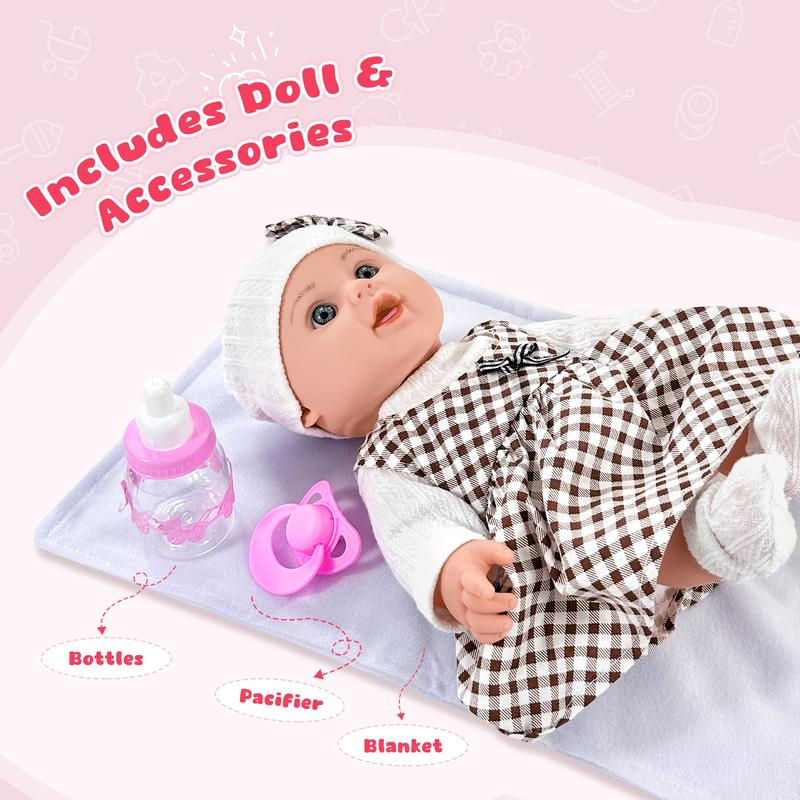 Nice2you 12in Baby Doll for Toddlers 1-3, First Baby Doll Set with Accessories, Pacifier, Feeding Bottle, Blanket for 2 Year old Girl