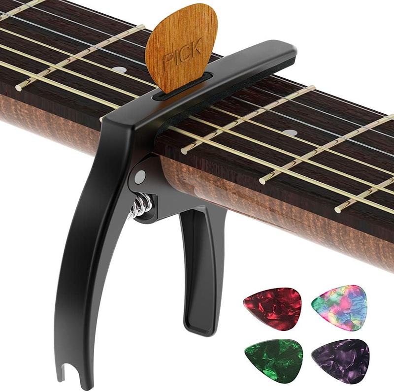 3in1 Guitar Capo for Acoustic and Electric Guitars(with Pick Holder and 4Picks),Ukulele,Mandolin,Banjo,Guitar Accessories