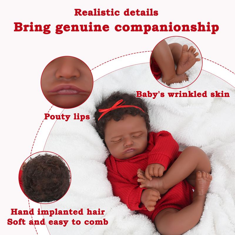 Wooroy Reborn Baby Doll - Black Friday & Cyber Monday, Christmas Gift, Birthday Gift, Girl Gift, Gift Ideas, Brown Skin Doll - 20 inches Cute Sleeping Baby Doll Rosalie with African American Skin, Black skin, Cloth Body, Gifts for Kids 3+