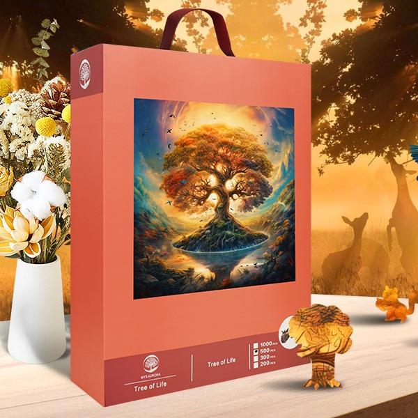 Tree of Life Shadow Mys Aurora Wooden Jigsaw Puzzle for Kids and Adults 200 500 Pcs Unique Shape Nice Box Packing Fun Challenging Brain Exercise Family Game Creative Gift for Friends Parents Grandparents Brainstorm