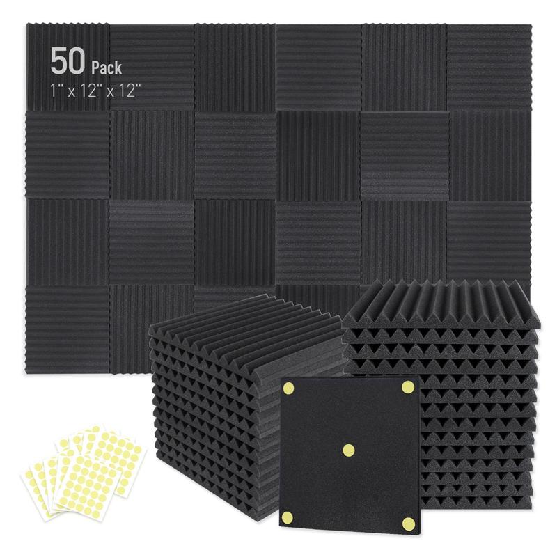 Durable Acoustic Foam Boards, 50pcs set Soundproof Acoustic Foam Panels, Soundproofing Noise Cancelling Wedge Panels Noise Reduction Panels, Adhesive Soundproof Foam Pads for Home Office Recording Studio, Men Gifts, Birthday Gifts for Bf