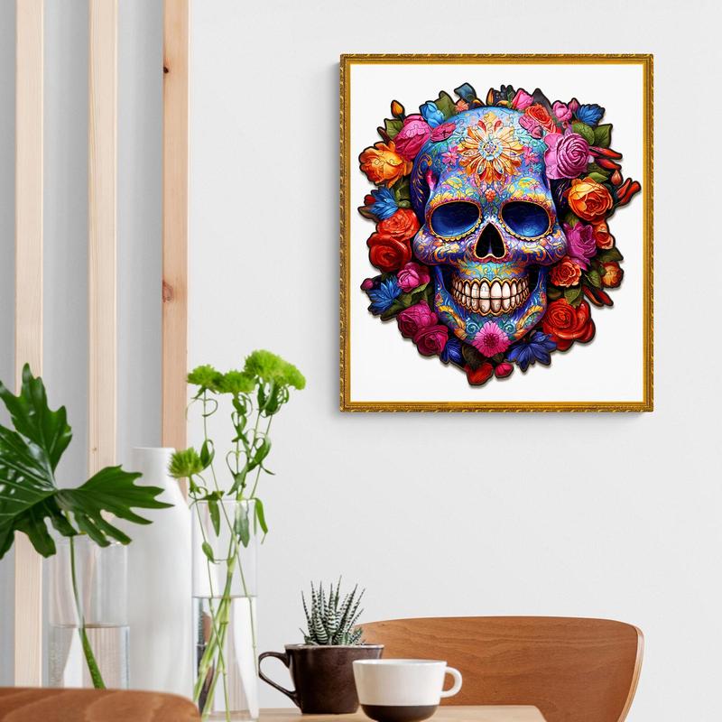 Flowers and Skulls Wooden Jigsaw Puzzle - Perfect for Family Fun and Games