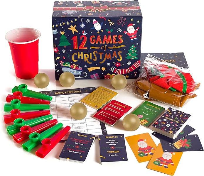 12 Christmas Games Party gift - A Collection of Hilarious Holiday Games [Family Party Game Pack for Kids, Teens & Adults] - by Beat That! Game gift