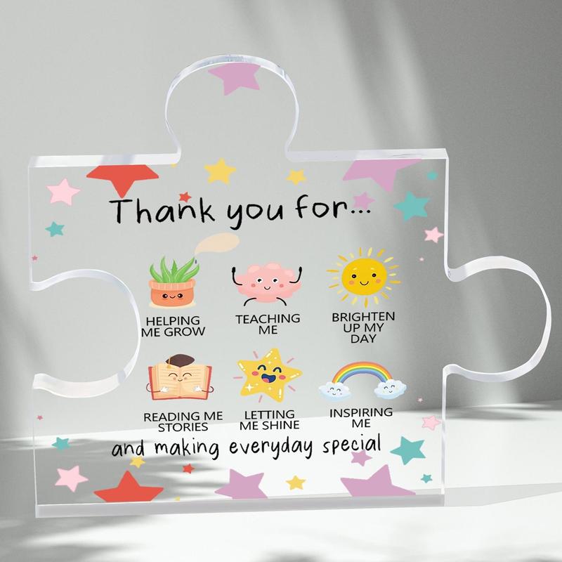 Thank You for Letter Puzzle Decorative Ornament, Cute Cartoon Acrylic Puzzle Ornament, Desktop Decoration for Home Office School Dormitory