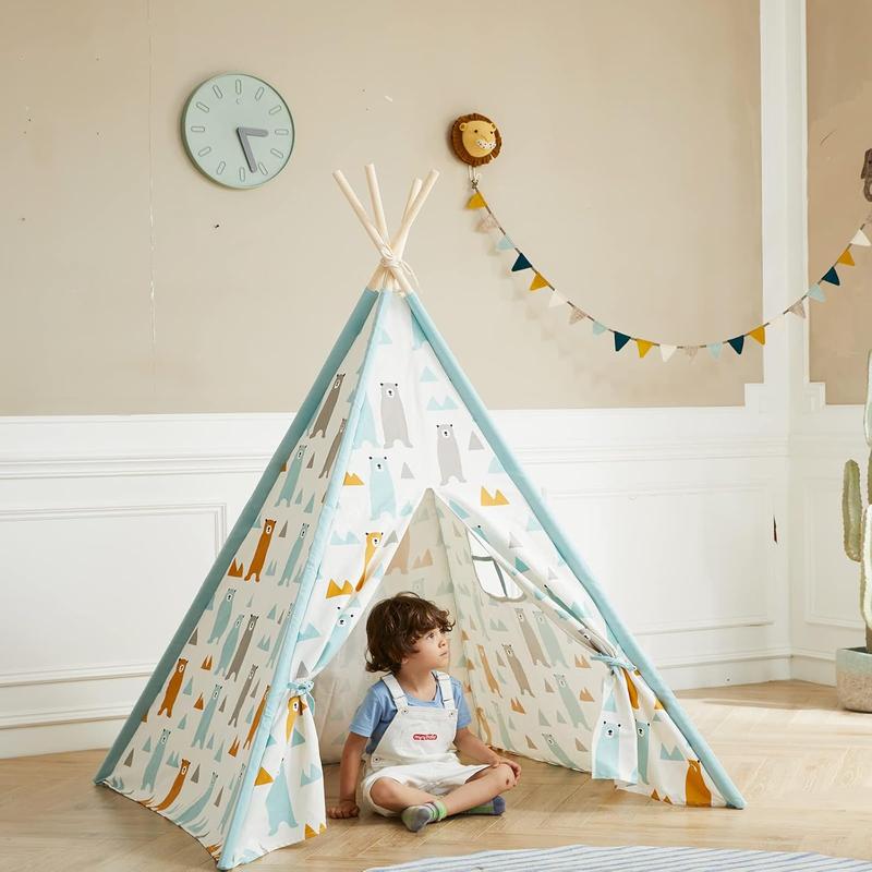 Teepee Tent for Kids,Cotton Canvas Teepee Play Tent for Children Indoor and Outdoor Games Little Bear