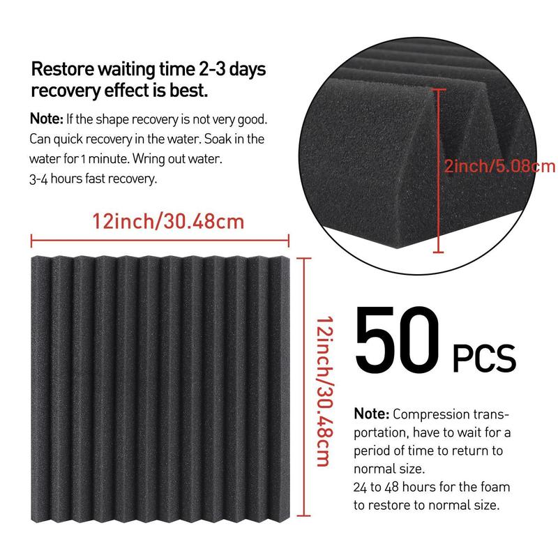 Durable Acoustic Foam Boards, 50pcs set Soundproof Acoustic Foam Panels, Soundproofing Noise Cancelling Wedge Panels Noise Reduction Panels, Adhesive Soundproof Foam Pads for Home Office Recording Studio, Men Gifts, Birthday Gifts for Bf