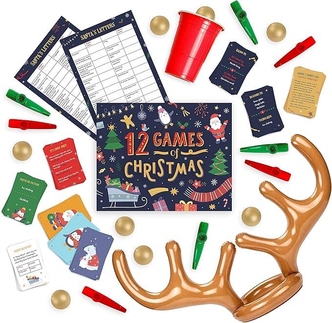 12 Christmas Games Party gift - A Collection of Hilarious Holiday Games [Family Party Game Pack for Kids, Teens & Adults] - by Beat That! Game gift