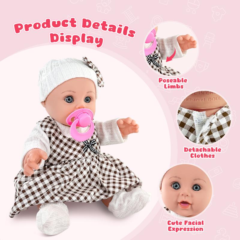 Nice2you 12in Baby Doll for Toddlers 1-3, First Baby Doll Set with Accessories, Pacifier, Feeding Bottle, Blanket for 2 Year old Girl