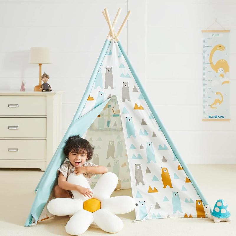 Teepee Tent for Kids,Cotton Canvas Teepee Play Tent for Children Indoor and Outdoor Games Little Bear