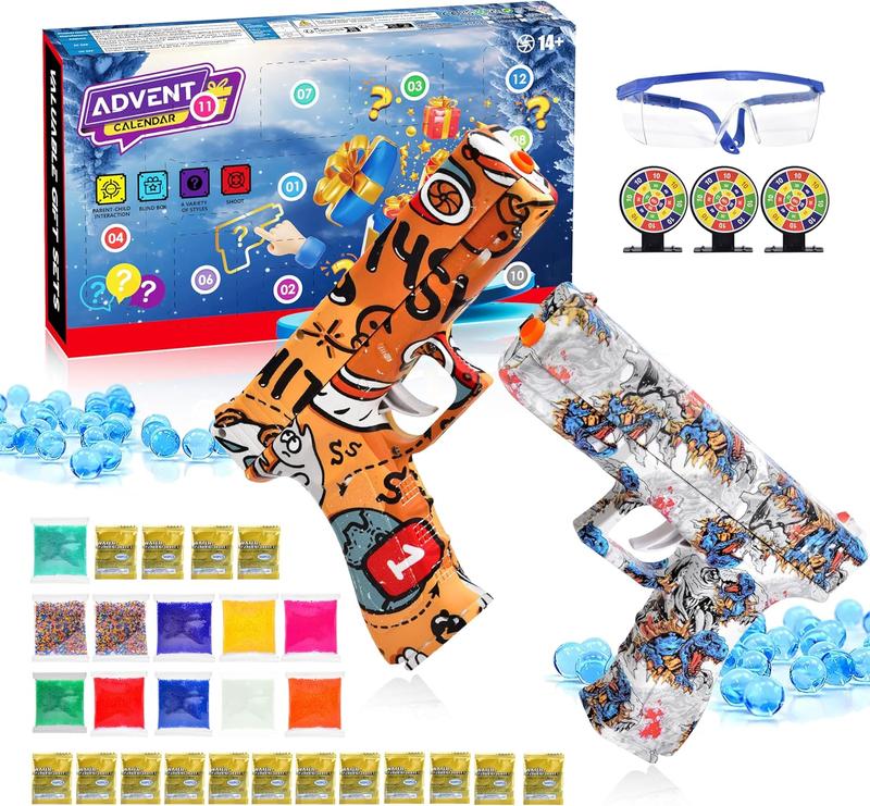 CHRISTMAS SALE 51% 2024 Advent Calendar 2 Packs Gel Gun Blaster, Splat Orby Manual Gun with Christmas 24 Days Count-Downs Targets