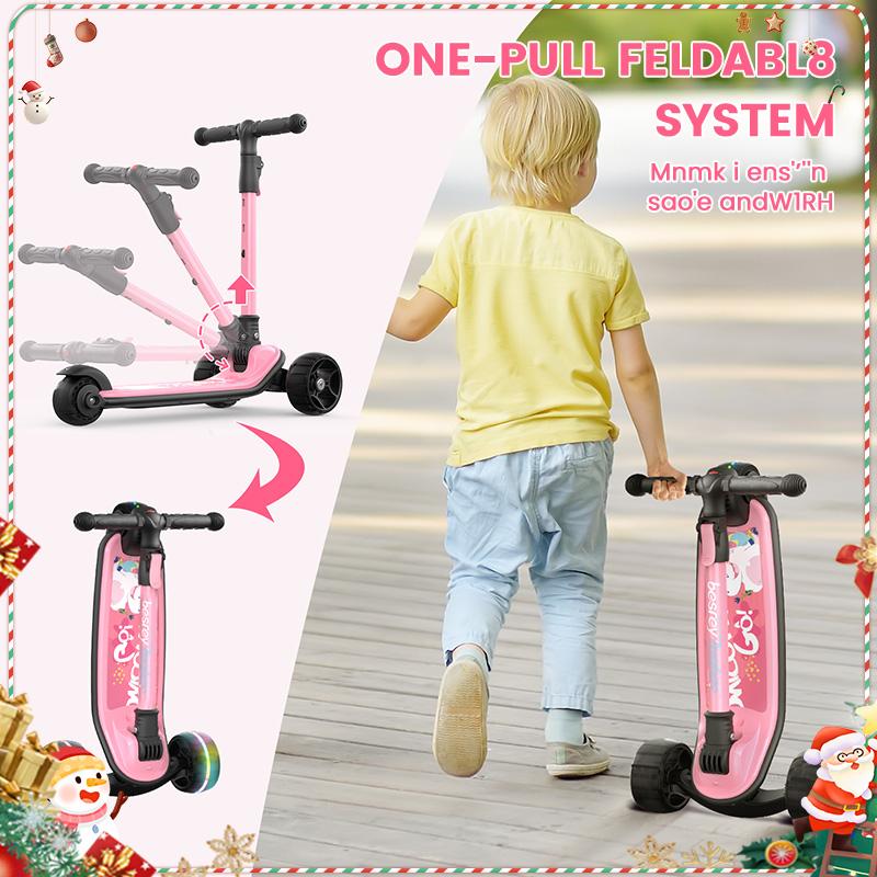 Besrey Scooter For Kid for 3-13 Years Old Adjustable Folding Kids Scooter with LED Lights Extra Wide Deck Suitable for Outdoor Toys balance  bike portable foldable scooter