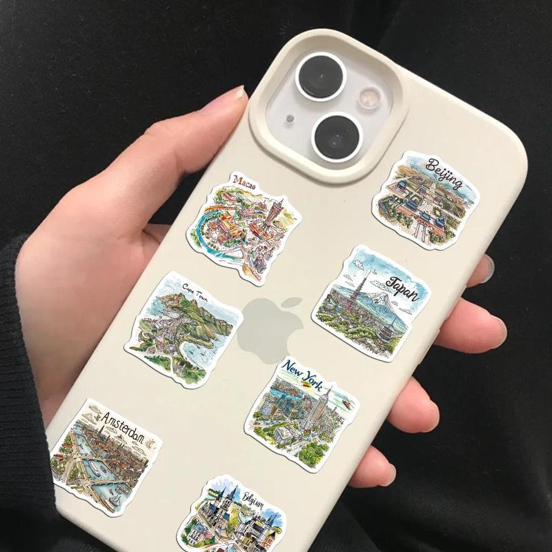 Travel Map Pattern Sticker (50pcs), Self Adhesive Decorative Stickers, DIY Decals for Water Bottle, Laptop, Phone Case, Scrapbooking, Journal Making