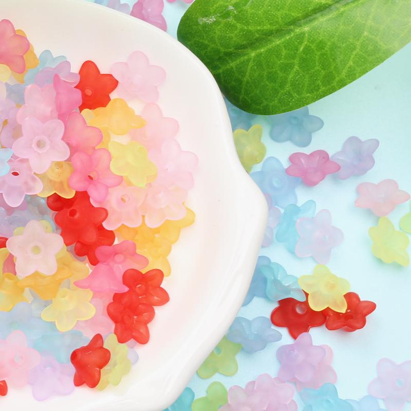 200PCS DIY  Multicolor Transparent Frosted Acrylic Small Morning Gory Flower Beads Caps