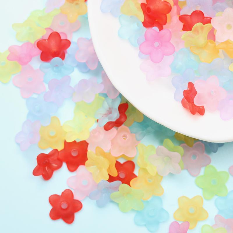 200PCS DIY  Multicolor Transparent Frosted Acrylic Small Morning Gory Flower Beads Caps