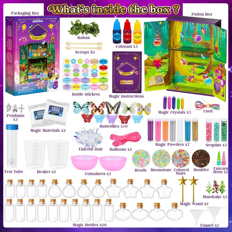 Christmas Gift Magic Fairy Potion Kits for Kids - DIY 26 Larger Bottles Witches' Magical Color Changing Potions Art Craft Kit, Fairy Decorations Creative Magic Kit Christmas Halloween Toys for Girls SCIENCE AND TECHNOLOGY TOY