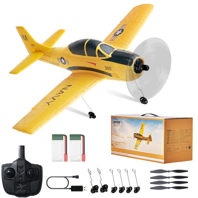 VEVOR RC Plane, 2.4GHZ 4 Channel Remote Control Airplane with 6-Axis Gyro Stabilizer, Ready to Fly Trainer Aircraft Plane Toy with 2 Batteries, Easy to Fly RC Glider for Adults Kids Beginners Boys