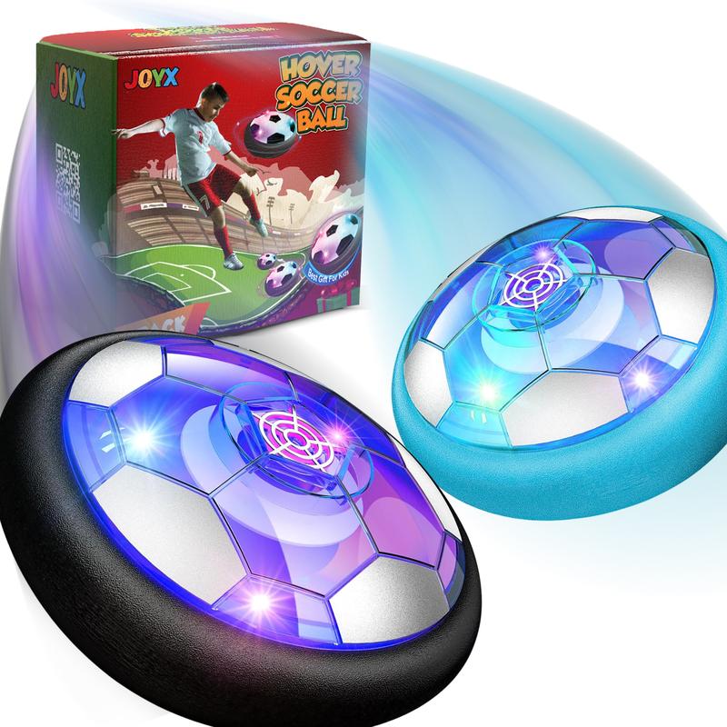 JoyX Rechargeable Air Hover Soccer Balls for Kids - Indoor Games with LED Lights & Foam Bumpers, 2 Pack, Black & Blue