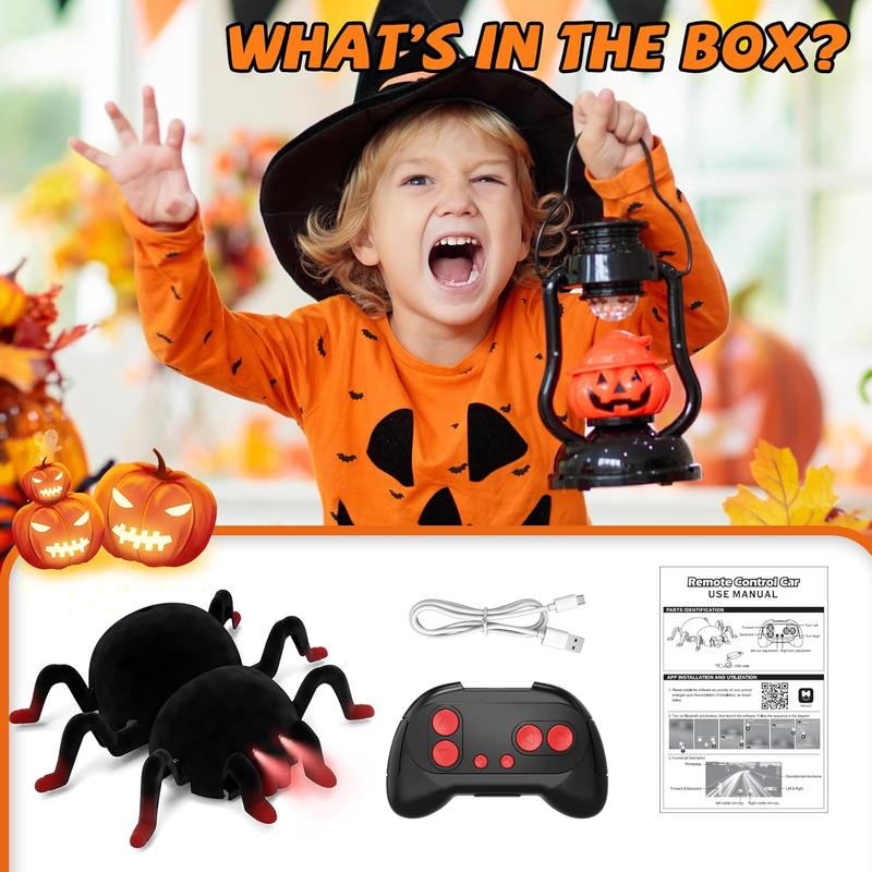 Prank Scare Remote Control Spider, Halloween Toys for Ages 3 4 5 6 7 8, Realistic Wall-Climbing Spider with LED Light, Rechargeable Toys for Boys Girls Halloween Spoof Gifts, Red