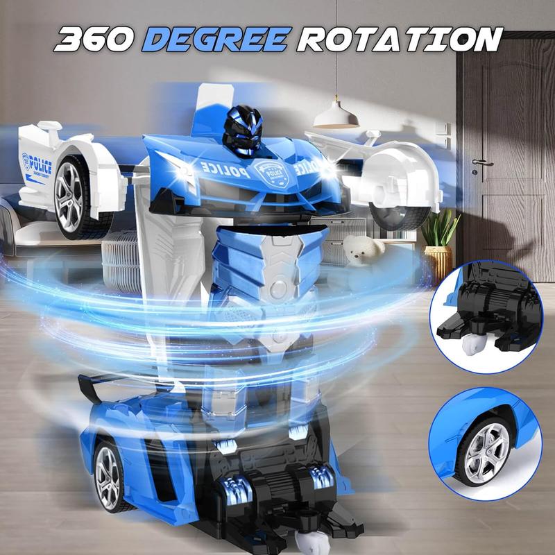 Transform Remote Control Car - Rc Cars, One-Button Transforming, 360 Rotation Drifting, 2.4ghz 1:18 Scale, Gift Kids Aged 4-6 Year Old Boys Girls, Police Car Blue