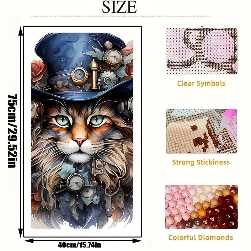 Cat Pattern DIY Diamond Arts Colorful Painting Kits without Frame, Rhinestone Full Round Diamond Embroidery, DIY Home Decor Handicrafts