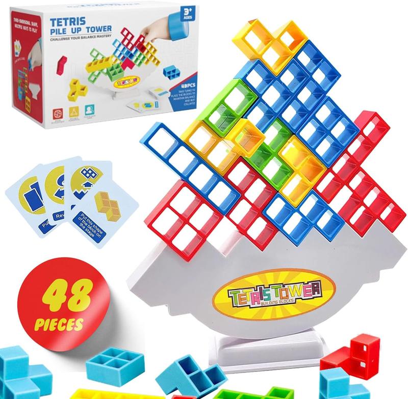 48 Pcs Tetris Tower Balance Stacking Blocks Game, Board Games for 2 Players+ Family Games, Parties, Travel, Kids & Adults Team Building Blocks Toy