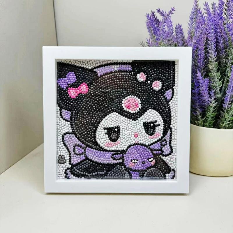 Cartoon Sanrio Kuromi Pattern Diamond Art Painting Kit, 1 Set DIY 5D Diamond Art Painting Kit with Frame, DIY Wall Art Decor for Home Living Room Bedroom, Christmas Gift