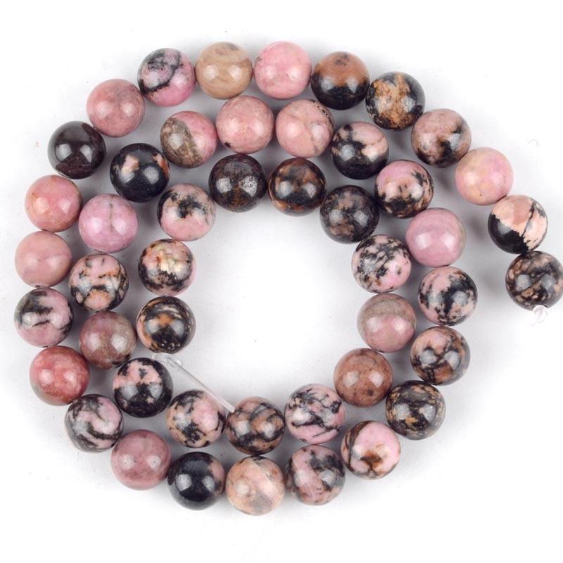 1 Set 4-12mm Natural Black Lace Rhodonite Stone Round Loose Beads for Jewelry Making, DIY Necklace Bracelet Accessory