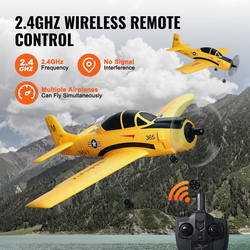 VEVOR RC Plane, 2.4GHZ 4 Channel Remote Control Airplane with 6-Axis Gyro Stabilizer, Ready to Fly Trainer Aircraft Plane Toy with 2 Batteries, Easy to Fly RC Glider for Adults Kids Beginners Boys