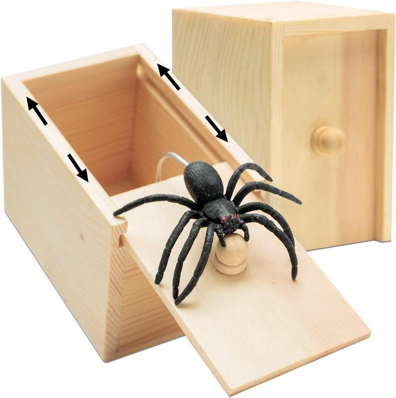 Original Spider Prank Box,Handdmade Wooden Pop Out Rubber Spider Scare Box Joke Toys Prank for Kids & Adults Prank Gift Halloween