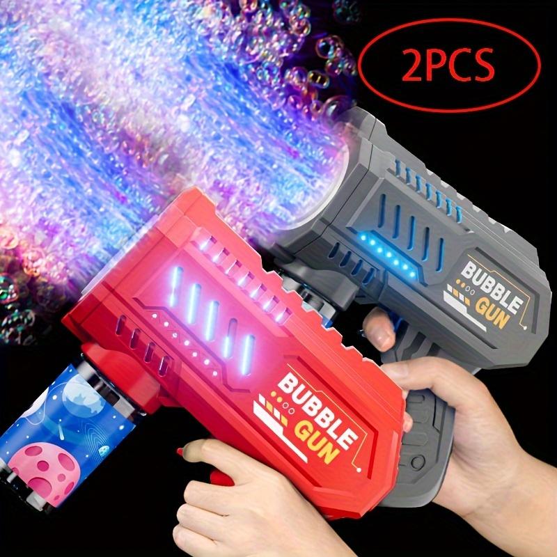 2-Pack Bubble Machine Gun for Kids, 10-Hole High Output Bubbles Blaster, Durable Plastic Outdoor Play Toys for Boys & Girls, Ideal for Birthday, Wedding, Party Favors - Red & Grey