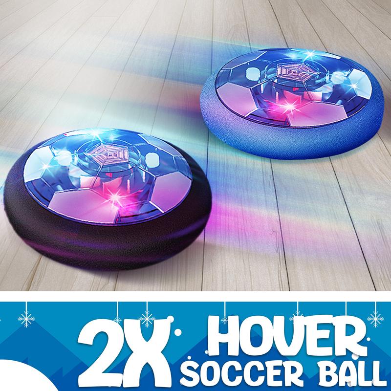 JoyX Rechargeable Air Hover Soccer Balls for Kids - Indoor Games with LED Lights & Foam Bumpers, 2 Pack, Black & Blue