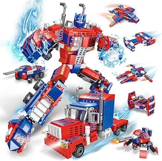 Transforming Building Blocks Set for Adults, Convertible Truck and Robot Building Kit Model, 6 in 2 Building Creative Action Mech Toys Halloween Xmas Gift for Boys and Girls (Blue)