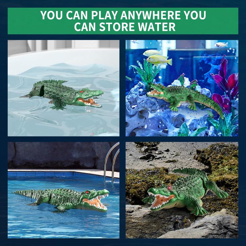 Christmas GiftRemote Control Crocodile, High Simulation Scale Prank Alligator with Glowing Eyes,for Pool Bathroom RC Boat for  Birthday Halloween Christmas Toys