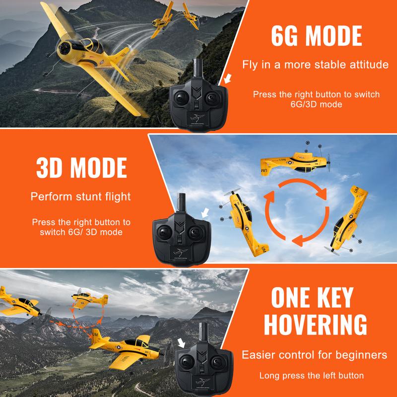 VEVOR RC Plane, 2.4GHZ 4 Channel Remote Control Airplane with 6-Axis Gyro Stabilizer, Ready to Fly Trainer Aircraft Plane Toy with 2 Batteries, Easy to Fly RC Glider for Adults Kids Beginners Boys