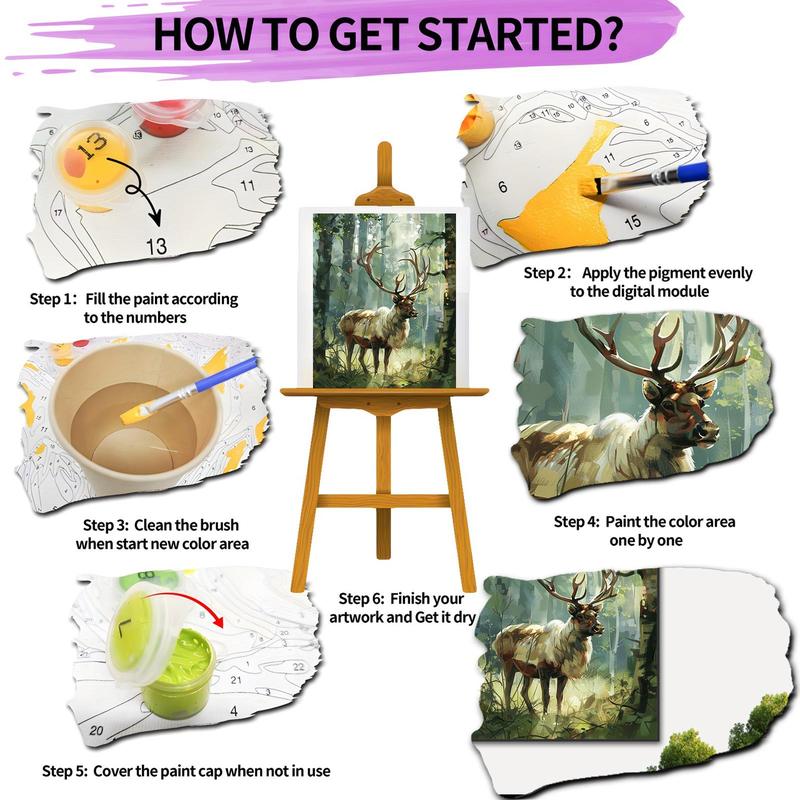 DIY Painting By Numbers Kit, Forest Deer Pattern DIY Oil Painting without Frame, Wall Art Decor for Home Living Room Bedroom