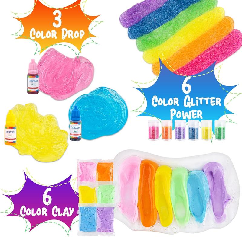 Crystal Clear Slime Kit for Kids, DIY Slime Making Kit with 36 Sets Add-ins, Rainbow Slime Bucket for Girls & Boys Ages 8-12, Slime Party Favors Birthday Easter Hallowmas Gift, 17 FL OZ Premade Slime