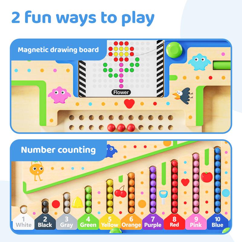 Magnetic Color and Number Maze,2 in1 Wooden Magnetic Board,Montessori Fine Motor Toy, Educational Activities Toys,Great Gifts Toys,Magnet Color and Counting Maze magnet toy