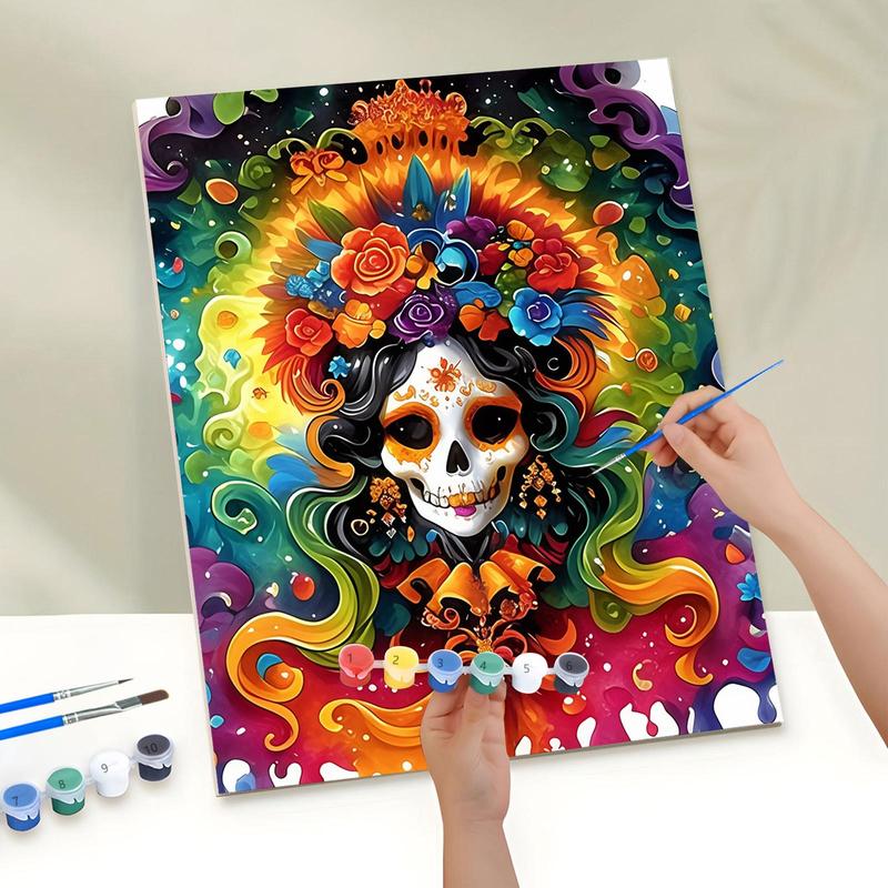 Day Of The Dead Skull Pattern DIY Painting By Numbers Kit, 1 Set DIY Paint By Numbers Kit with Tools, Wall Art Decoration for Home Living Room Bedroom