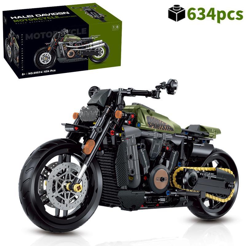 1:8 Technical Classic Motorcycle Building Blocks, 1 Box Motorbike Locomotive Road Racer Model Vehicle High Difficulty Kids Assemble Toy for Boys