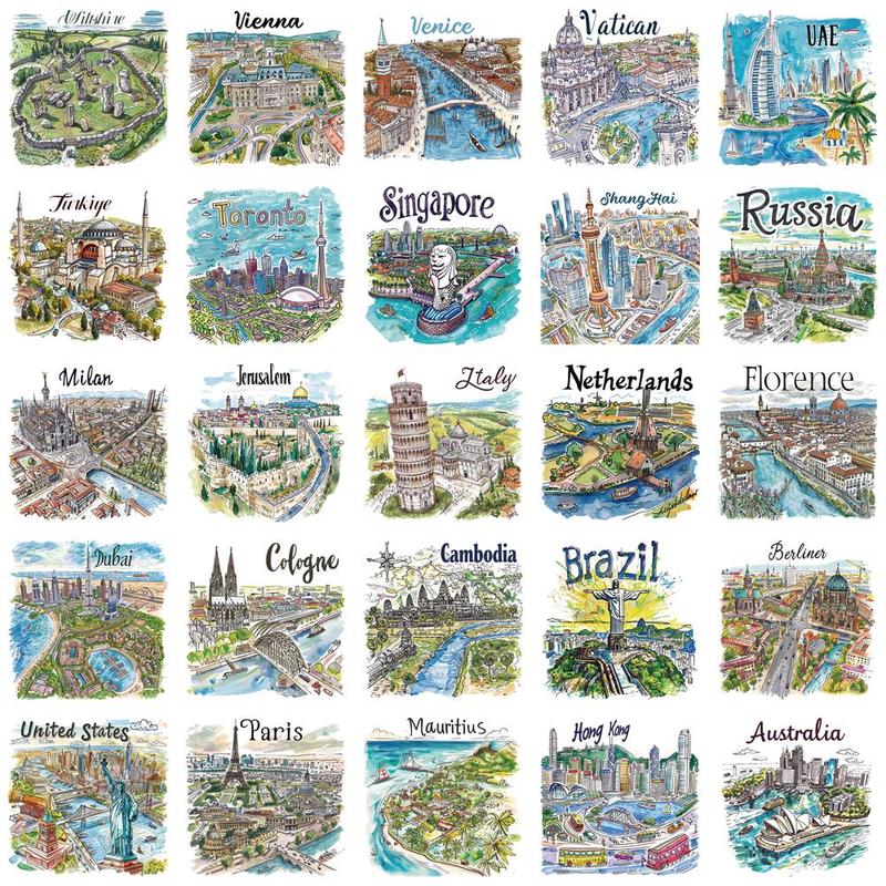 Travel Map Pattern Sticker (50pcs), Self Adhesive Decorative Stickers, DIY Decals for Water Bottle, Laptop, Phone Case, Scrapbooking, Journal Making