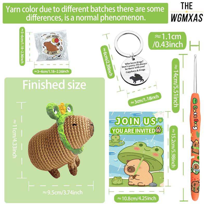 Cute Frog Design Crochet Kit, 1 Set Crochet Starter Kit with Random Color Tools Accessories, DIY Crochet Kit for Beginners, Crochet Supplies