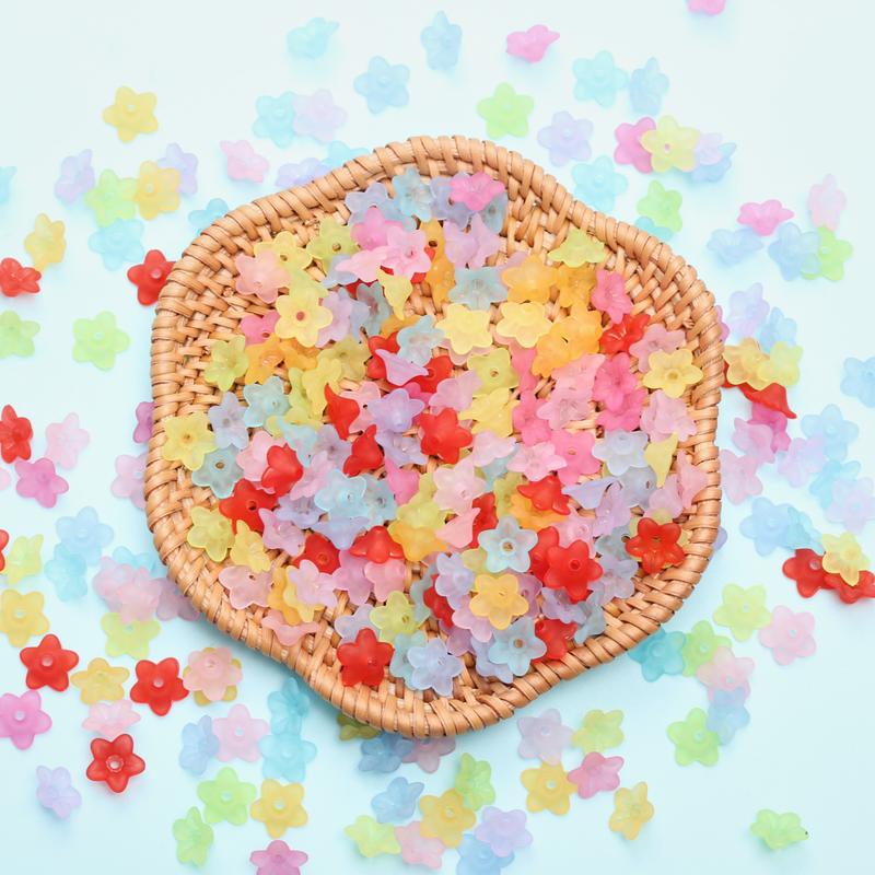 200PCS DIY  Multicolor Transparent Frosted Acrylic Small Morning Gory Flower Beads Caps