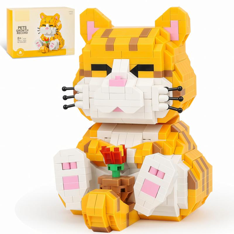 Nidonu-Cute Animal Micro Mini Building Blocks Kit, Orange Cat Micro Bricks Building Toys, Party Favors, Birthday Gift, Carnival Prizes (834 PCS)