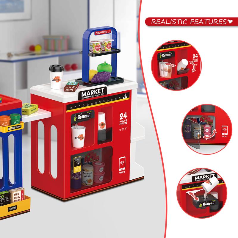 deAO Supermarket Play Set, Toys with Shopping Cart, Coffee Shop, Grocery Store,Christmas Gift