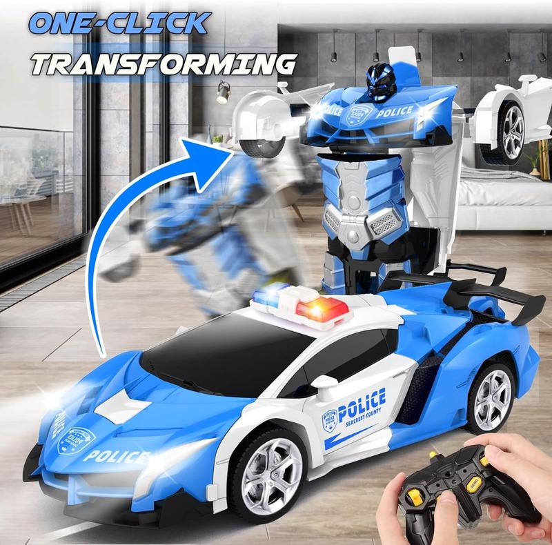 Transform Remote Control Car - Rc Cars, One-Button Transforming, 360 Rotation Drifting, 2.4ghz 1:18 Scale, Gift Kids Aged 4-6 Year Old Boys Girls, Police Car Blue