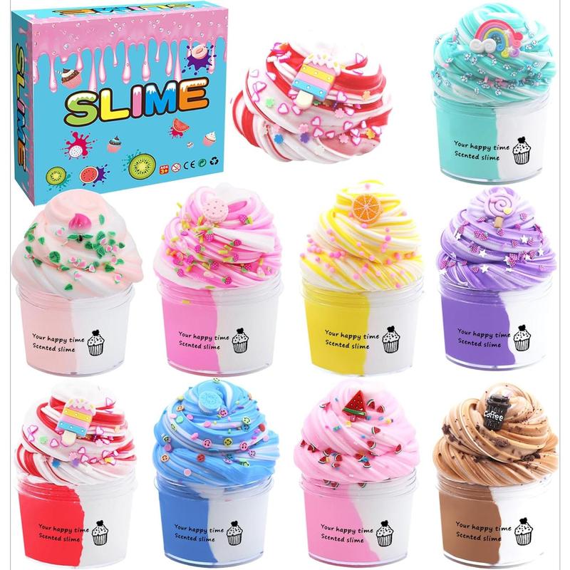 9 Pack Dual Color Butter Slime Kit for Girls,Non Sticky and Super Soft Sludge Toy,DIY Slime Party Favor for Boys,Birthday Gifts for Kids.