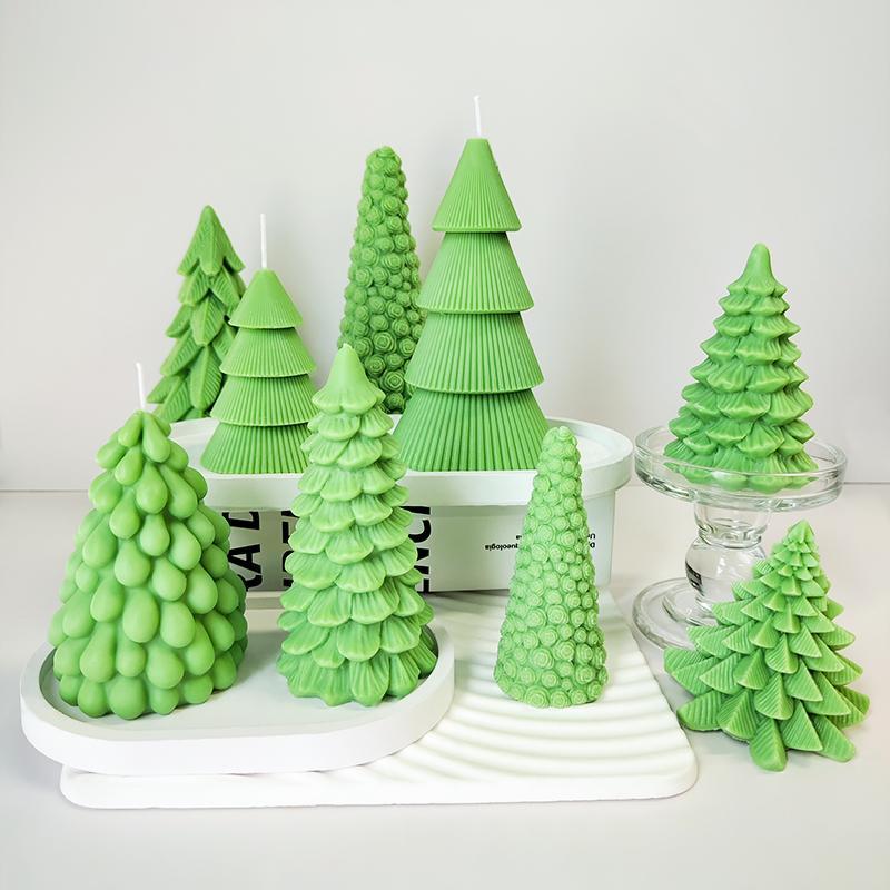 Christmas Tree Shaped Silicone Candle Mold, 1 Count DIY Geometric Rotating Pine Tree Candle Mold, DIY Candle Making Mold for Home Decor