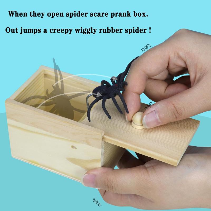 Original Spider Prank Box,Handdmade Wooden Pop Out Rubber Spider Scare Box Joke Toys Prank for Kids & Adults Prank Gift Halloween